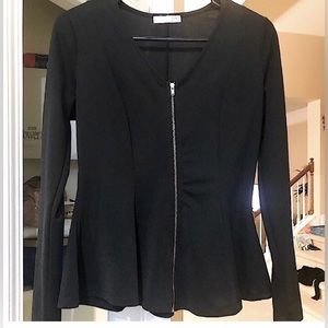 🆕🔥EXPRESS SUPER CUTE&STYLISH SILKY FEEL DRESSY SLID BLACK PEPLUM GOLD ZIPPER
